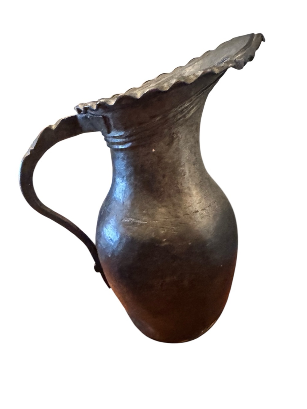 Antique European Hand Forged Hammered Metal Pitcher Dark Antiqued Bronze Finish